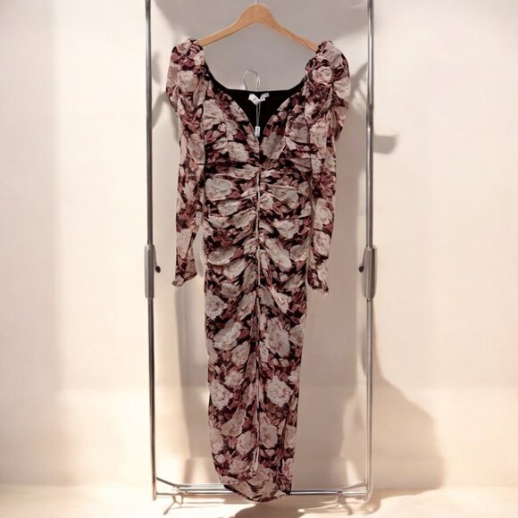 NWT ASTR the Label Jamila Long Sleeve Midi Dress Mauve Black Floral - Picture 2 of 6